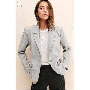 Express Crepe Oversized Single Breasted Blazer Jacket Minimalist Career Grey 16